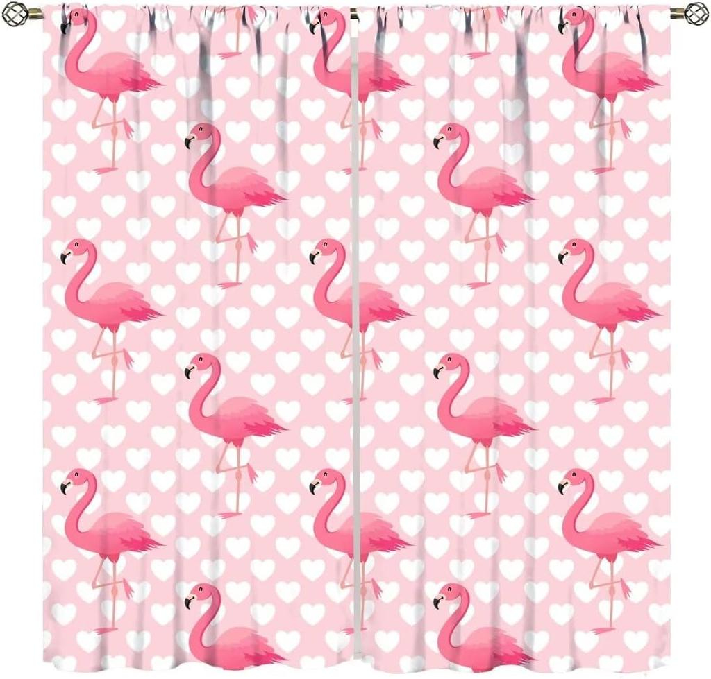 Flamingo Curtains,Tropical Plants Flower Print Window Treatments for Bedroom Living Room Jungle Animal Birds Drapes 2 Panel Set