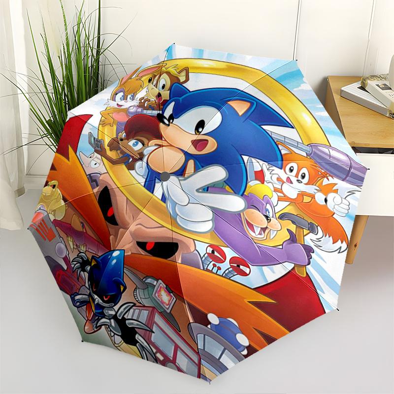 1pc Sonic the Hedgehog Automatic Opening and Closing Umbrella - Lightweight 3-Fold Design, Suitable for Fans, Travel, Daily Use, Interesting Shap