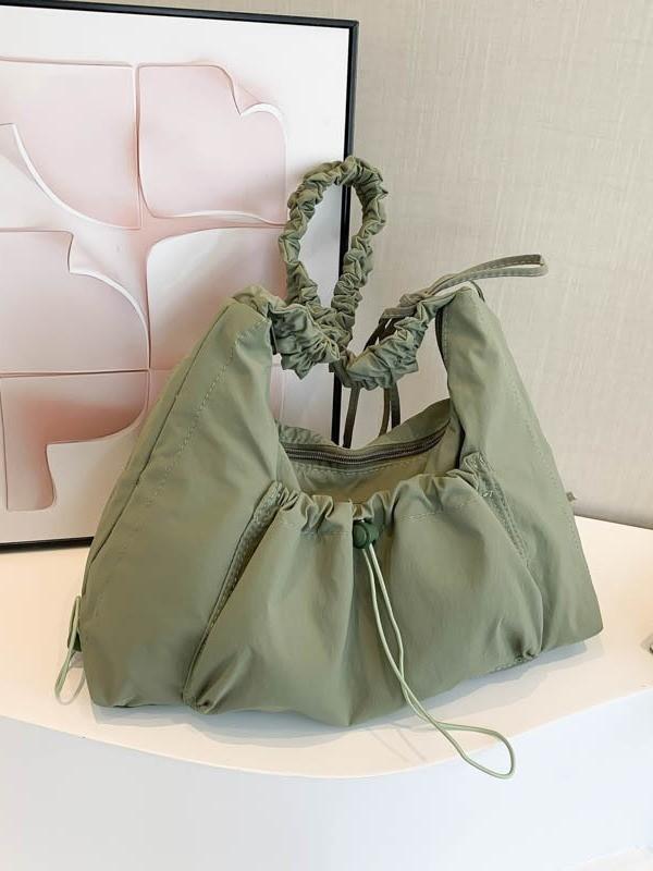 Nylon Folded Shoulder Bag For Women With Drawstring Design For Casual Travel