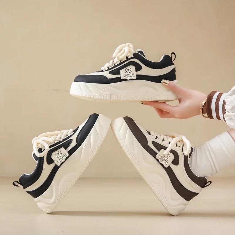 BKQU  Women's Platform Sneakers Fashion PU Leather Shoes Classic Lace Up Comfortable Skate Walking Casual Tennis for Lady