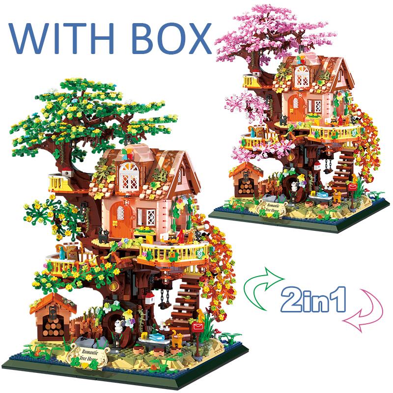 

Non-Toxic 2In1 Tree House Building Block City Street View Miniature Assembled Home Decor Brick Children S Toys For Kids Christmas Gifts