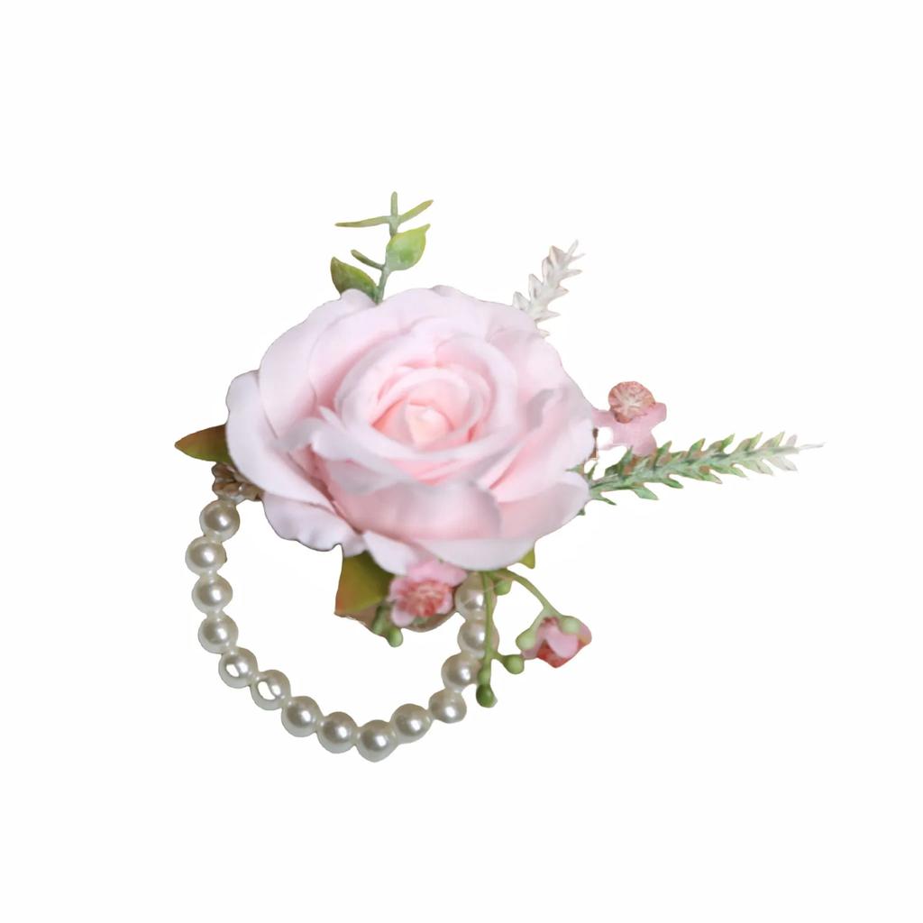 6pcs Rustic Artificial Rose Boutonniere Corsage Set Dusty Rose White Wristband Prom Suit Flowers for Wedding Ceremony