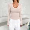 Women's Fashion Long Sleeve Solid Color Basic Pullover U Neck Top