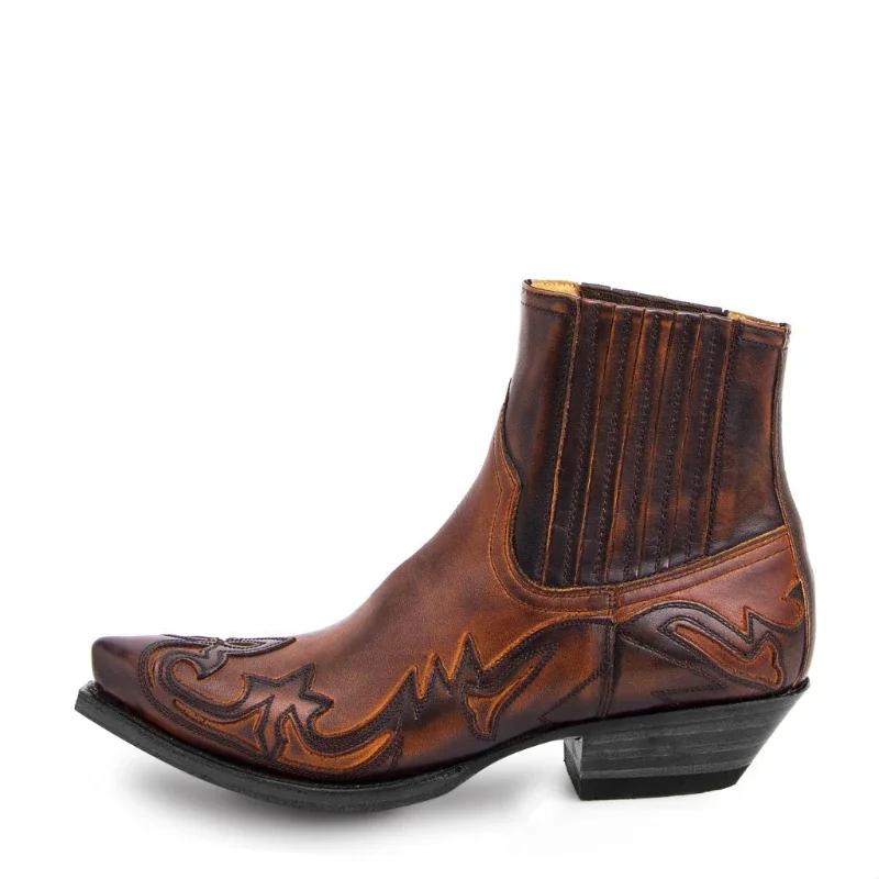 Western Cowboy Burnt Flower Herrenstiefel Schwarz Braun Handgefertigte Chelsea Boots für Männer Gr. 38-48