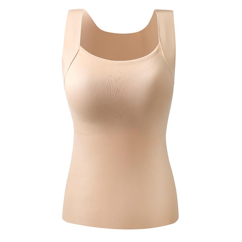 Womens Braless Thermal Vest Built In Bra Fleece Lined Seamless Heat Layering Top
