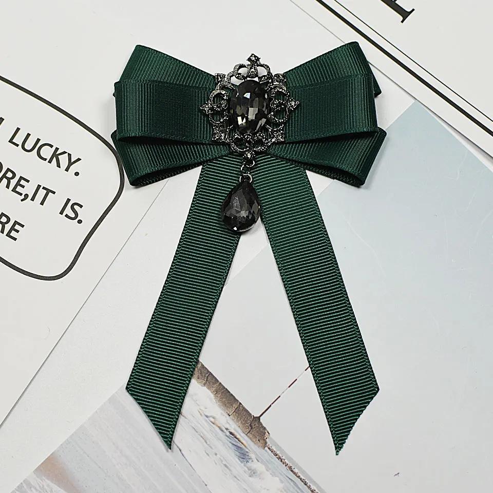 

Fashion Red Ribbon Bow Rhinestone Crystal Tie Pin - Luxury Fabric Cloth Art Brooch, Elegant Wedding Dress Pins Gift for Women зелений