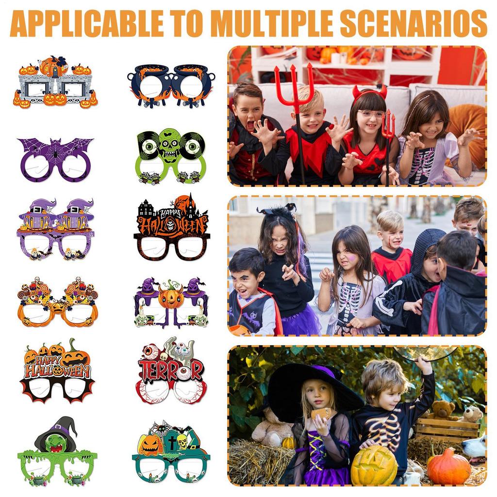 Halloween Glasses 12 Pieces Paper Festival Eyewear Halloween Spooky Glasses For Cosplay Nightclub Events Birthday Photography