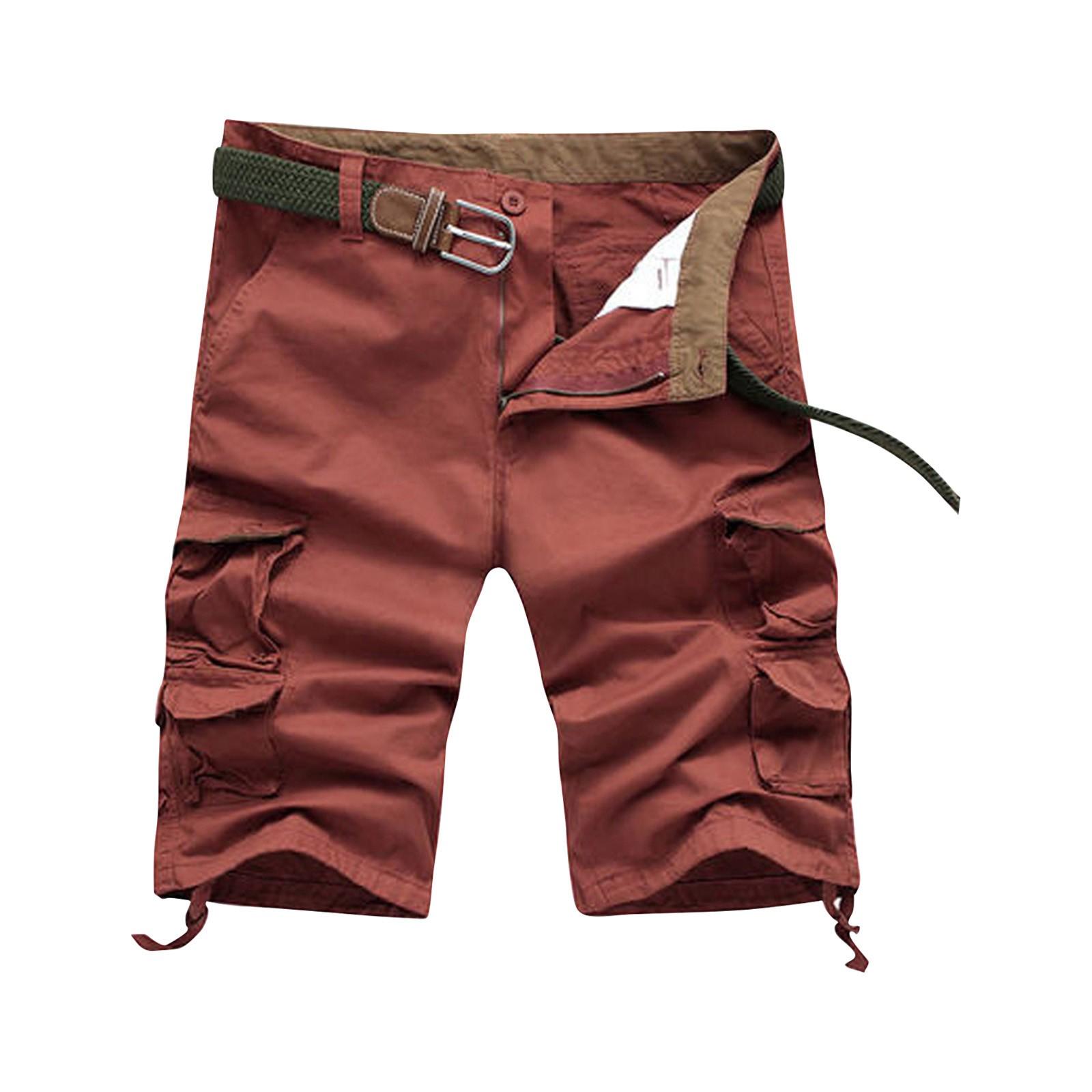 

Мужские летние шорты-карго, мужские однотонные повседневные модные шорты-карго с несколькими карманами 40 винный