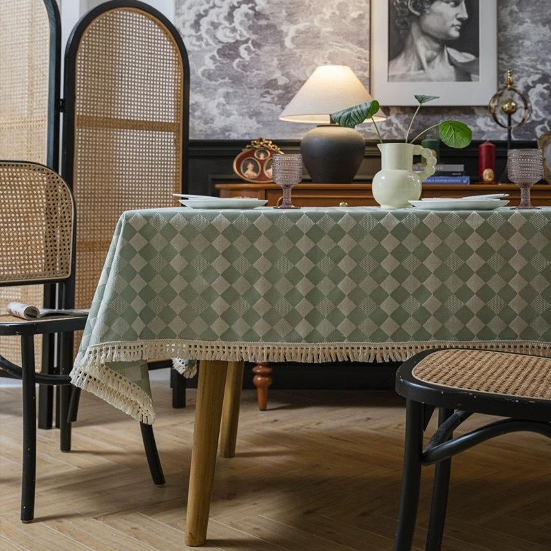 

Country Woven Thickened Fringed Table Cloth Jacquard Fabric Rectangular Tablecloth Tablecloth Light Luxury High Sense 90*90cm