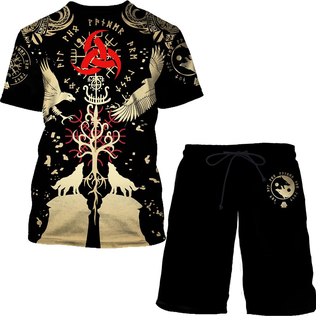 Mode Vintage Gedruckt T Shirt Für Männer Casual Oansatz Tops Trend Shorts 2 Stück Outfit Sommer Outdoor Trainingsanzüge Shorts T-stücke