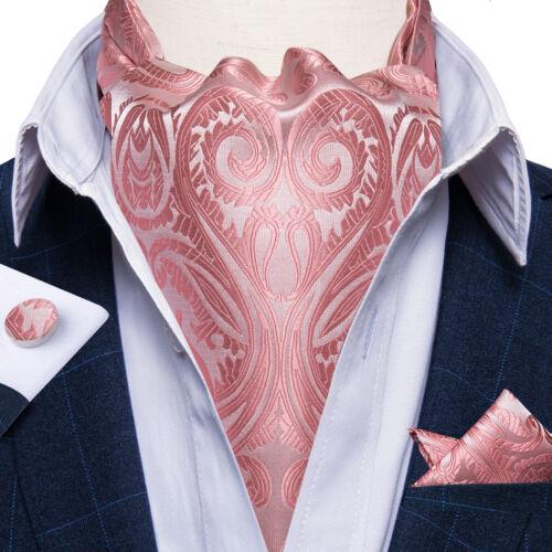 Mens Ascot Silk Cravat Blue Paisley Tie Handkerchief Cufflinks Set Formal Party