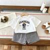 T-shirt + Plaid Shorts Outfits For Kids Summer Clothing Fashion Casual Short Sleeve Suit Children's Wear 2 Piece Set Girls Boys