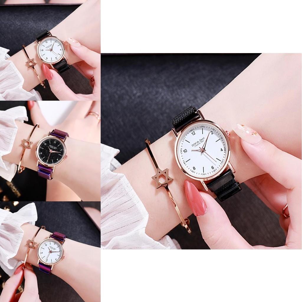 Fashionable Trendy Ladies' Night Light Watch Decorative Quartz Dial Casual Style Rose Gold Starry Sky Dial Non-waterproof
