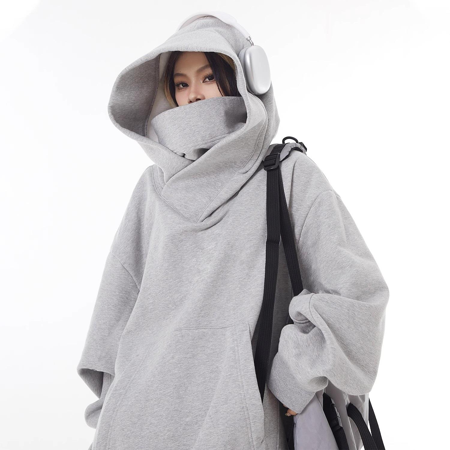 

Unisex Trendy High-Collar Hooded Jacket with Velvet Lining for Social Anxiety L