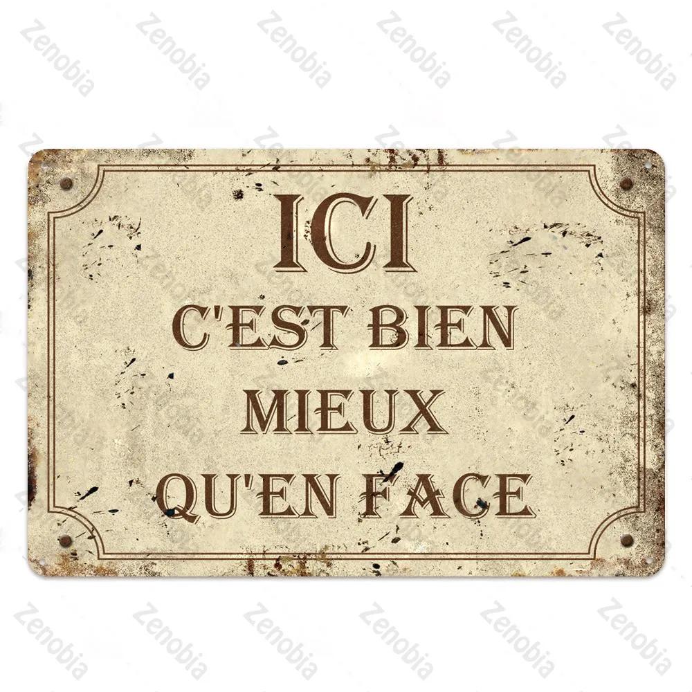 Place Des Aperos Plaque Metal Vintage French Retro Metal Tin Sign Bar Pub Club Wall Decor Iron Painting Decorative Plate
