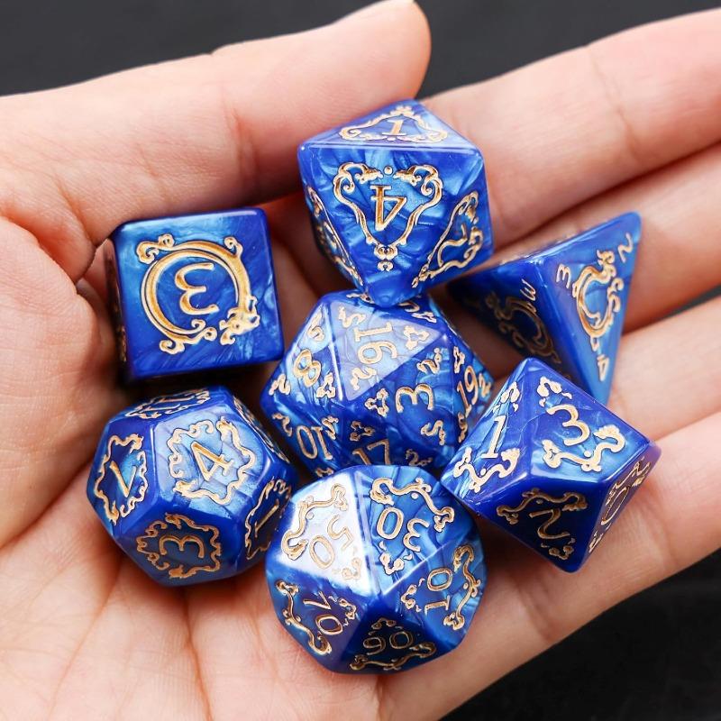 Polyhedral DND Dice Set 7Pcs Dragon Pattern for D&D TRPG Role Playing Board Game Entertainment Collectible Gift