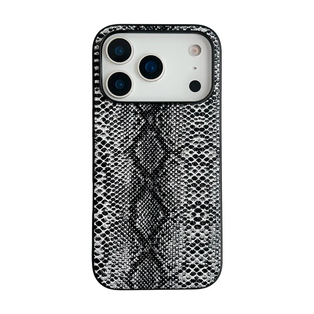 Snake Lichi Pattern Leopard Print PU Leather Case for IPhone 17 Air 16 15 14 Plus Pro Max Shockproof Rugged Protector Back Cover