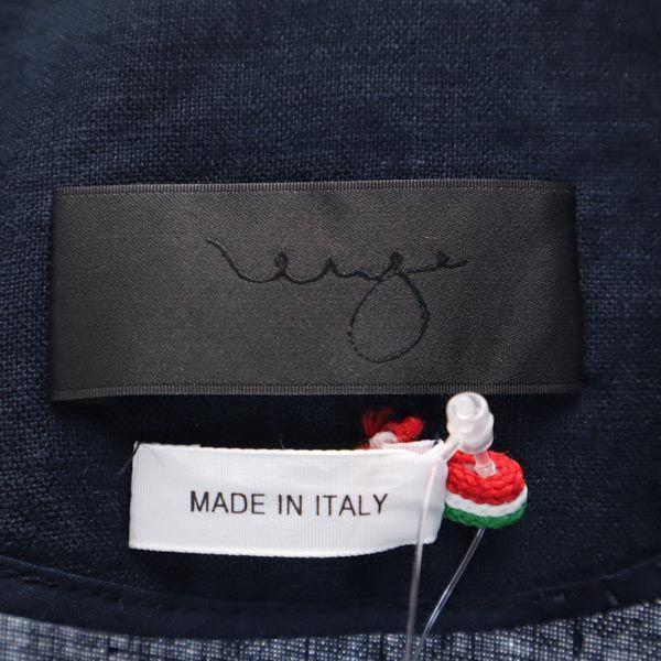 unused Made in Italy Linen 7 minutes sleeve V neck one piece 42 Navy blue Women Used
