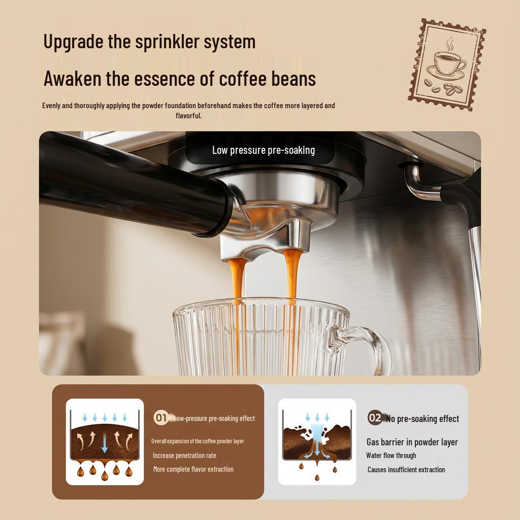 Italian Semi-Automatic Stainless Steel Espresso Machine for Latte Art, High-Pressure Extraction, European Standard