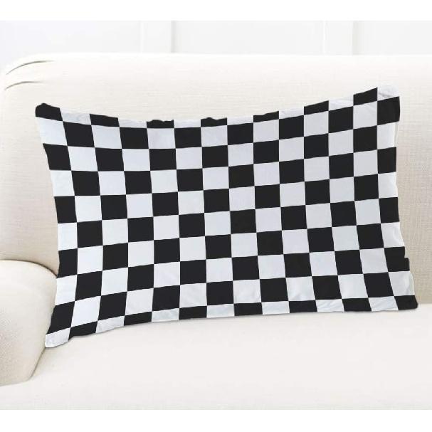 EKOBLA Throw Pillow Cover Car Racing Sports Cool Black White Formula Checkered Plaid Pattern Geometric Design Decor Lumbar Pillow Case Cushion for