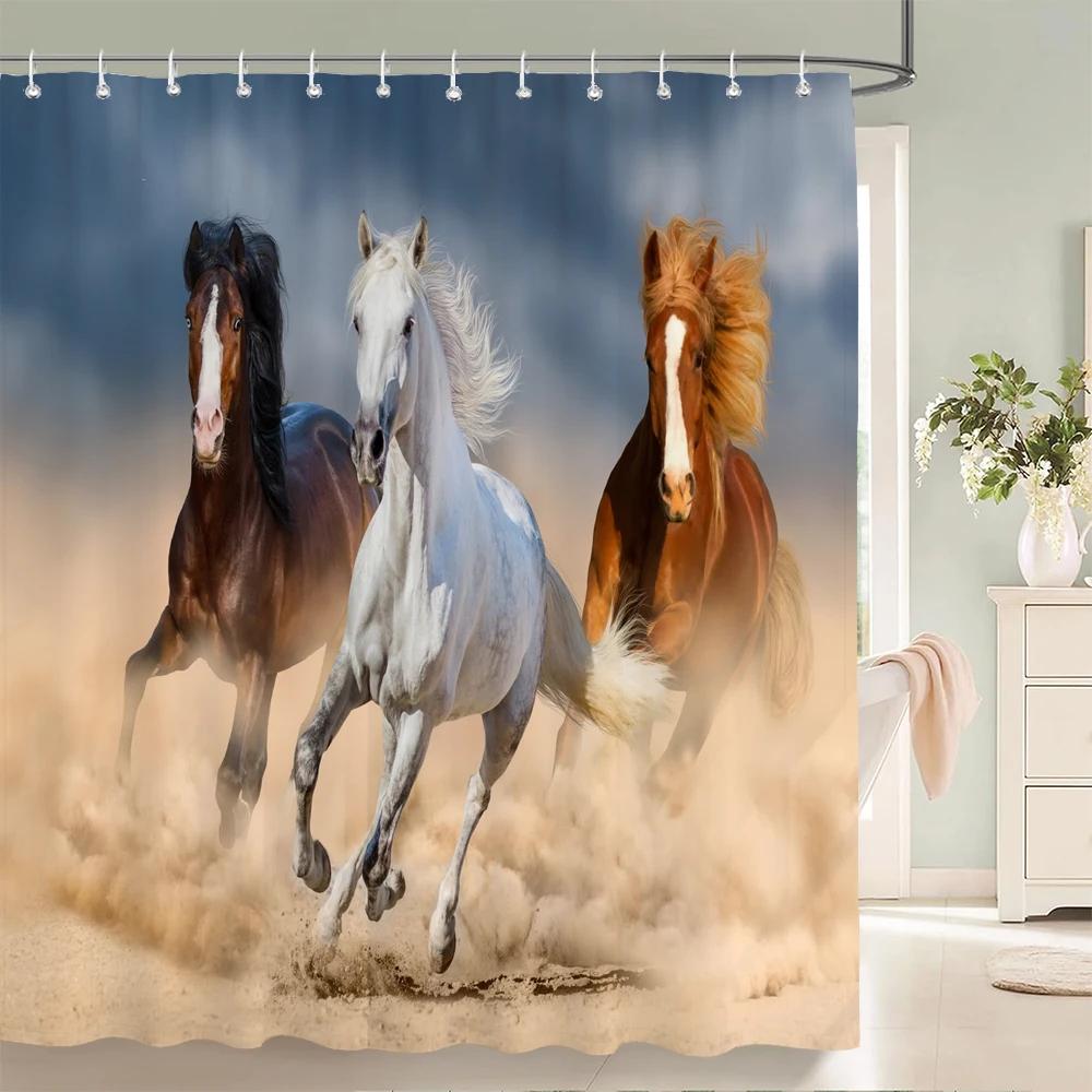 

Высококачественные тканевые шторки для душа с рисунком лошадей, водонепроницаемые, с 3D-печатью, с изображением животных, для ванной комнаты, с 12 крючками, украшение для дома W150xH180cm