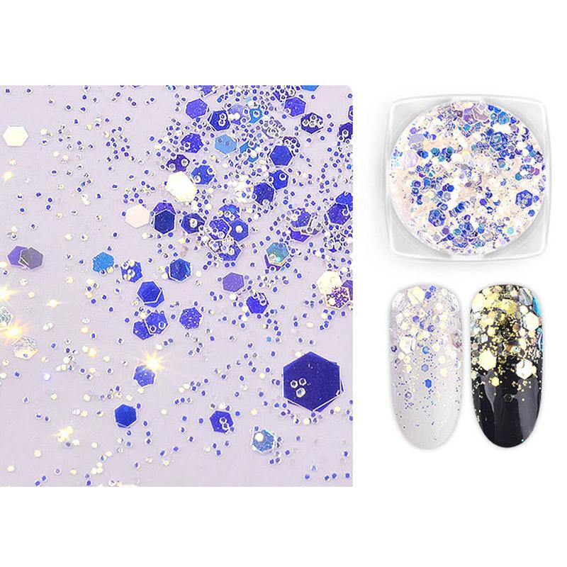 6 Pcs/Set Nail Art Sequins Different Size Glitter Powder Manicure Decoral Tips Polish Nail Stickers Mixed Design Case Set