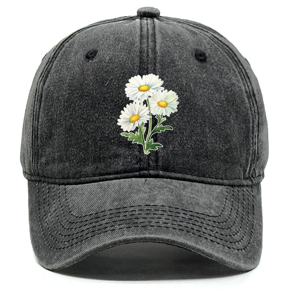 Little Daisy Print Snapback Baseball Cap, Flower Mesh Hat Washed Fit Curved Brim Summer Adjustable Baseball Hat