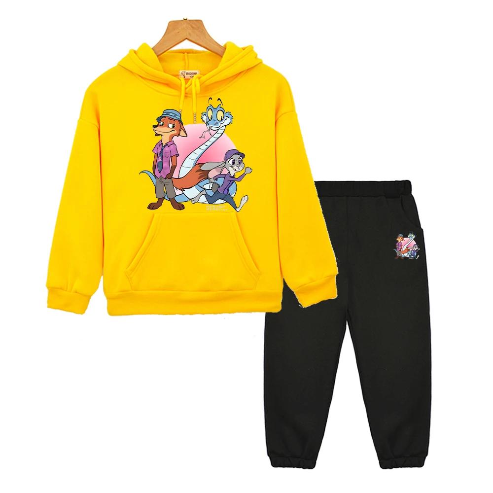 Zootopia 2 pullover+Pant Boy Girls Hooded Sports Sets Y2k Sudadera Casual Hoodies Fleece Sweatshirt Kids Boutique Clothes