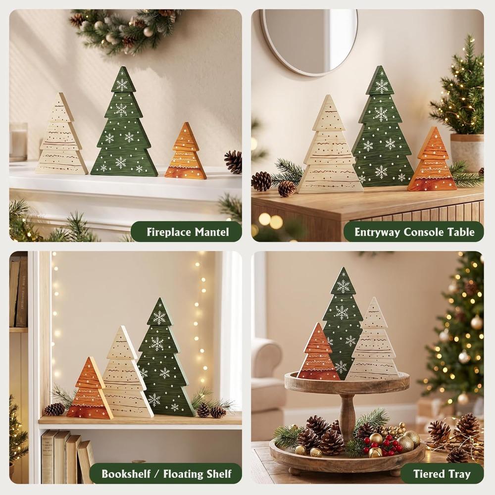3Pcs Tabletop Christmas Decor Freestanding Farmhouse Christmas Ornament  Home Office