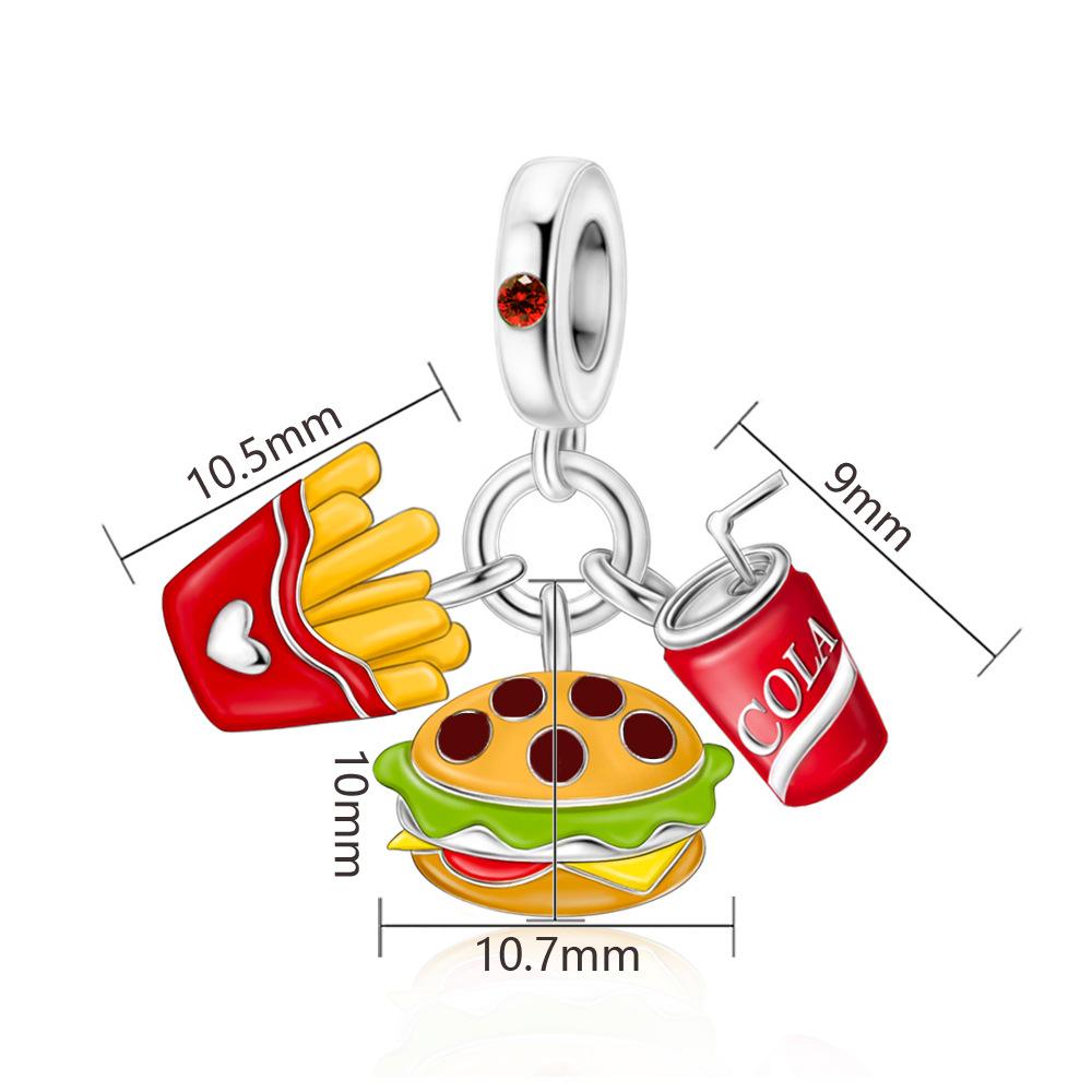 

S925 Silver Hamburger Fries Cola Theme Beaded Bracelet Necklace DIY Jewelry Accessories Creative Three-Piece Pendant Set