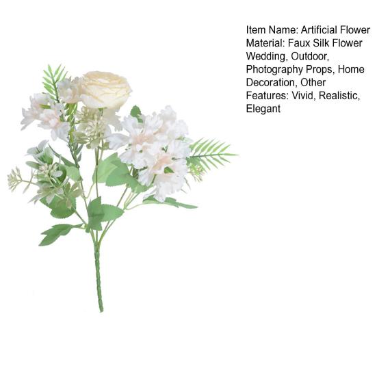 Mixed Artificial Flower Bouquet Faux Silk Rose Hydrangea Flowers with Stem Fake Wedding Bouquet for Bridal Floral Arrangement Home Table Centerpiece