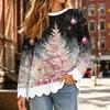 Women's Loose Fit Crewneck Sweatshirt with Scalloped Wavy Hem and Christmas Print, Long Sleeve Pullover Top