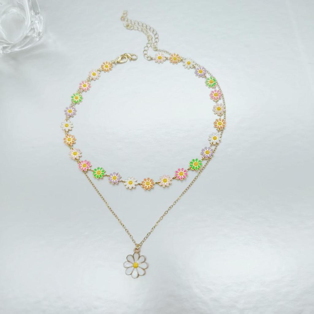 Bohemian Daisy Double Layer Clavicle Necklace and Bracelet Earrings Set