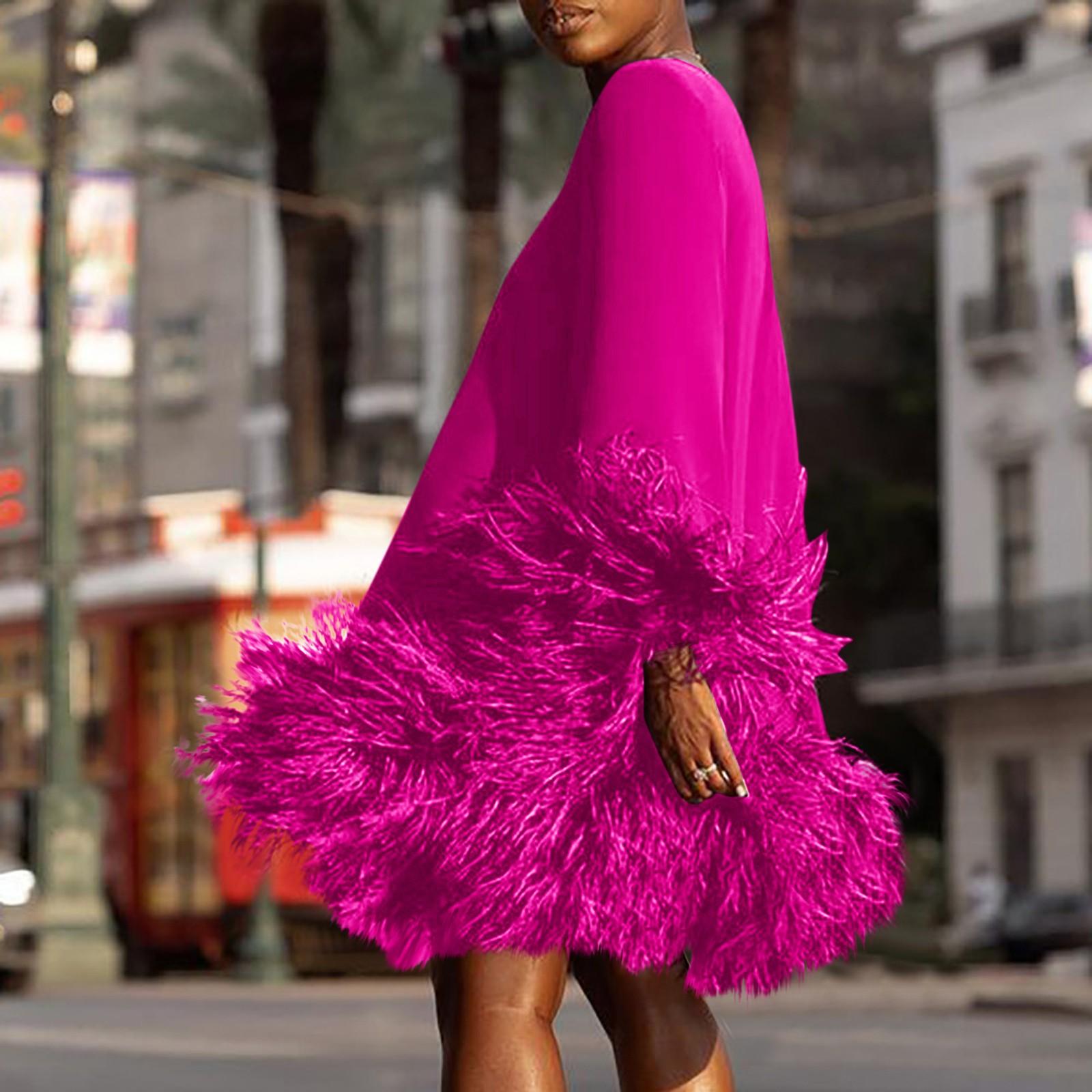 

Женская мода сплошной цвет круглый вырез с длинным рукавом лоскутное повседневное платье XXL ярко-розовый