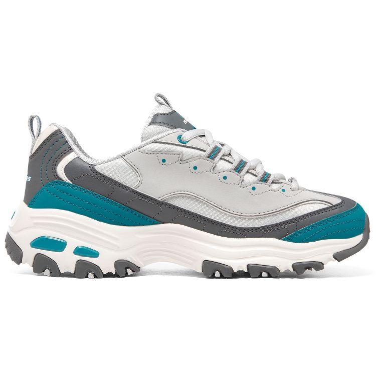 Skechers DLites 1.0 Uranus Leather Trendy Low-Top Dad Shoes Women sneaker White Blue Gray 896262-GYBL