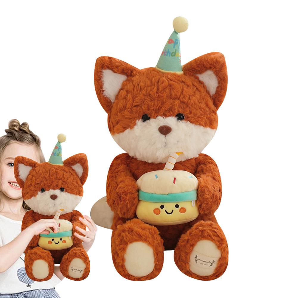 Kawaii Bear Figurine Animals Fox Stuffed Pillow Plushies Hugging Animals Toy Decorative Comfortable Touch for Living Room