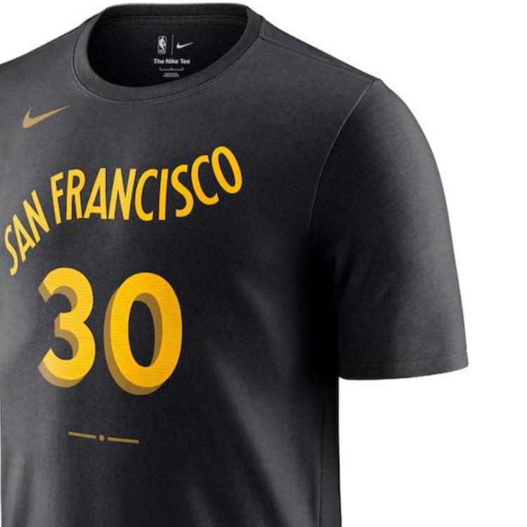 Nike Golden State Warriors 2023-24 Season Stephen Curry 30 Number Letter Print Crew Neck Short Sleeve T-Shirt Unisex T-Shirt Black FN1213-013