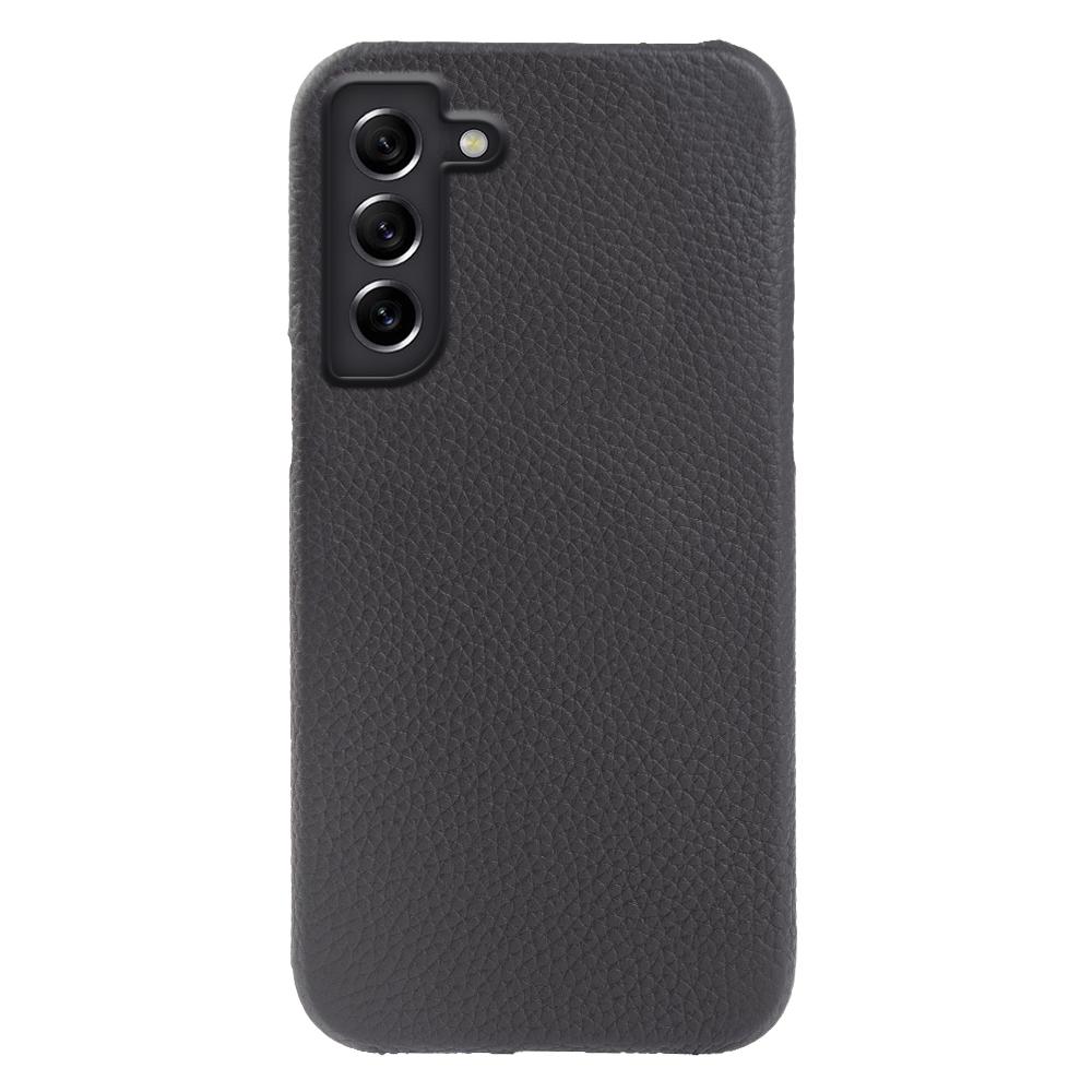For Samsung Galaxy S21 FE 5G Litchi Texture Magnetic Case Genuine Cow Leather Coated PC Shockproof Phone Cover