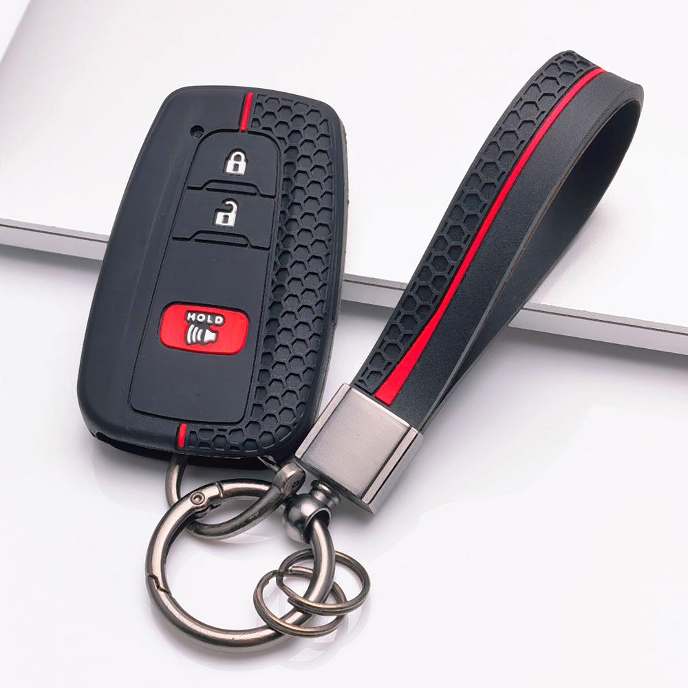 Silicone Car Key Fob Cover with Matching Keychain Compatible with Toyota Camry Corolla RAV4 Highlander Avalon, Fits Toyota Camry Corolla RAV4 Prius