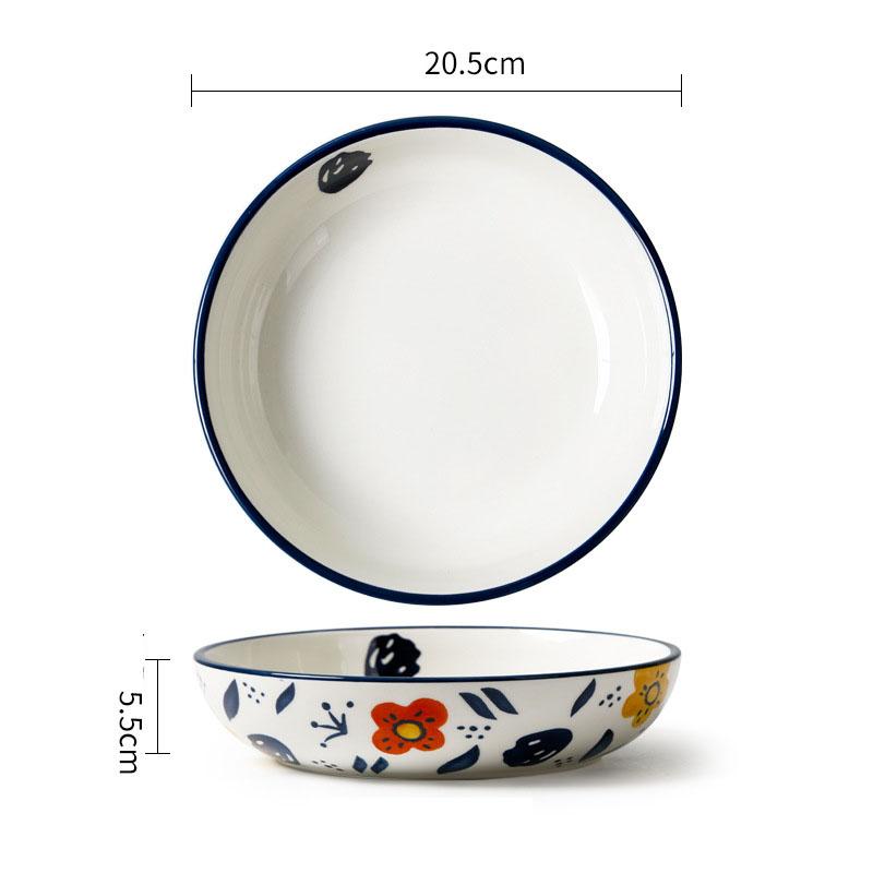 ამერიკული სალათის თეფში ხელით მოხატული მრგვალი კერამიკული ღრმა ლანგარი სახლის რუსტიკული ყვავილოვანი ჭურჭელი რამენი სიმინდი რვა დუიმიანი სუპის თეფში