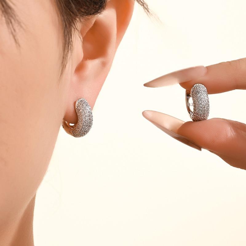 Luxury Full Paved Rhinestone Hoop Earrings for Women Stainless Steel Hollow Geometric Earrings Wedding Party Fashion Jewelry