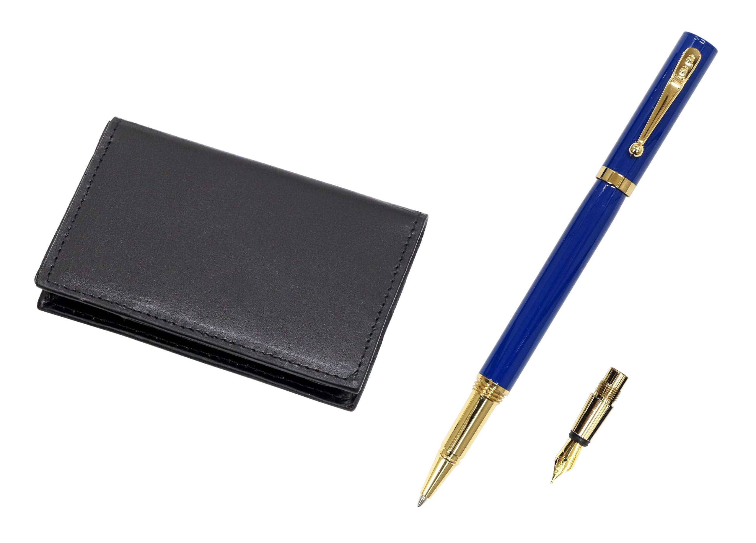 

Обменяйте чернила для перьевой ручки BP ZX с синим набором на визитницу из переработанной коровьей кожи черного цвета (Индивидуально включено) (T23-LS030B-ZX-L) - 4 кармана синий