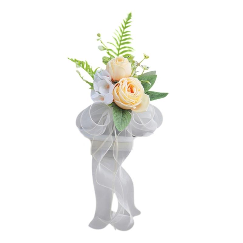 Elegant Blue Bridal Car Mirror Plant Ornament Synthetic Cloth Arrangement For Outdoor Wedding Event
