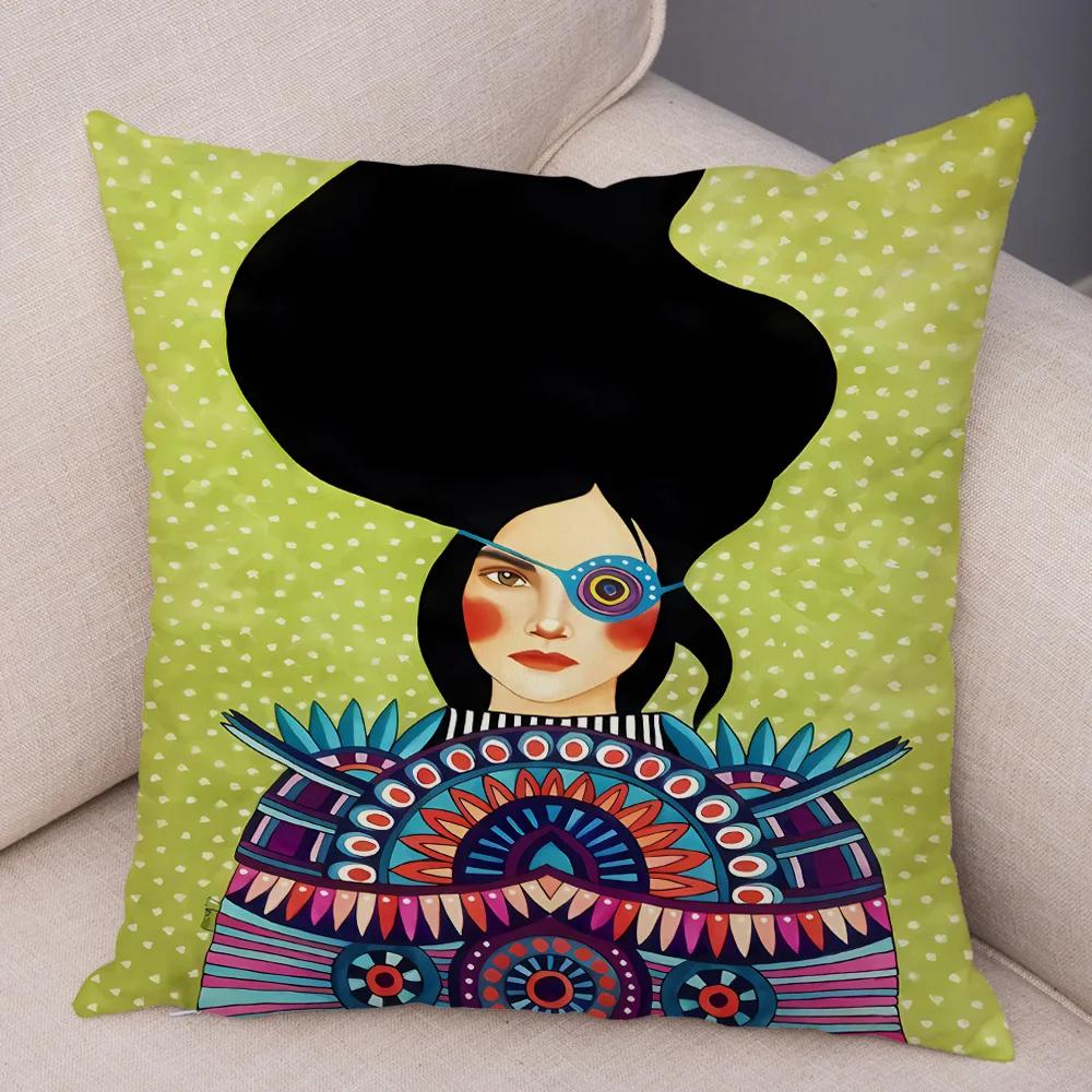 Fashion Abstract Girl Pillowcase Soft Plush Decor Cartoon Flower Lady Cushion Cover for Sofa Home Throw Pillow Case 45x45cm