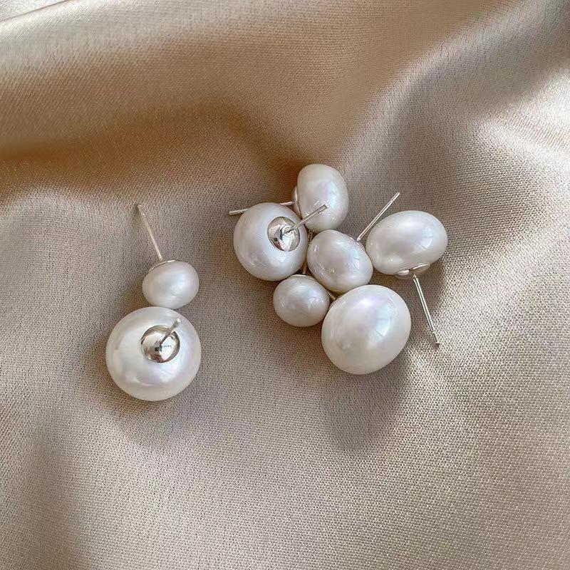 Silver Color 6/8/10/12/14MM Bread Pearls Stud Earrings For Women Classic Fine Jewelry Light Luxury Accessories