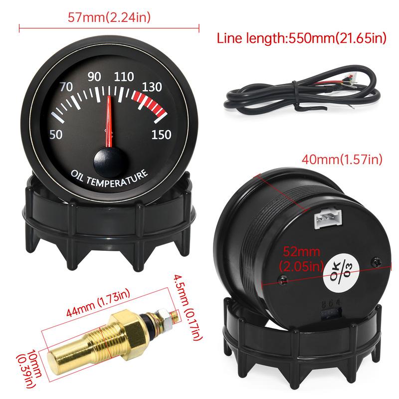 MAIMEIMI Automobile 50~150℃ Oil Temperature Gauge with White Light 2" 52mm Oil Temp Meter+Sensor 1/8NPT for Racing Car 12V