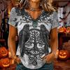 T-shirt d'Halloween pour femme à col en V et manches courtes, Haut décontracté élégant et confortable