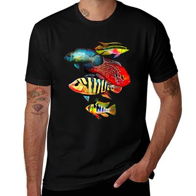 Cíclidos Enanos Ramirezi Azul Alemán Kribensis Peces de Acuario Regalo Camiseta archivo azul ropa de verano Camisetas de hombre