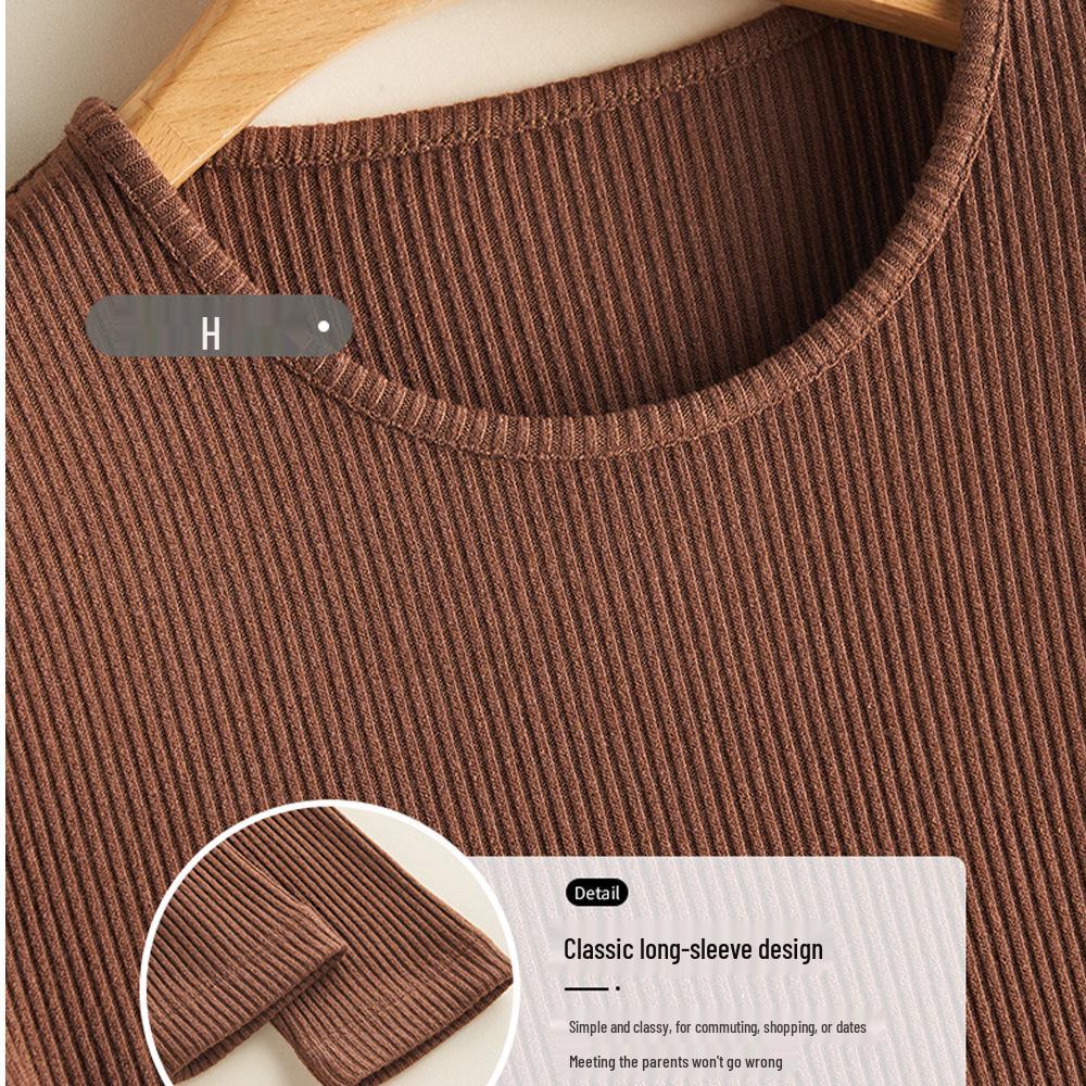 Women's Ribbed Knit Crew Neck Long Sleeve Top - Slimming & Versatile