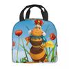 Maya The Bee With Flowers Cartoon Insulated Lunch Bags Food Bag Portable Thermal Cooler Lunch Boxes For Picnic
